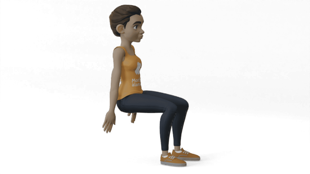Modélisation 3D d'une femme qui fait l'exercice de la chaise.