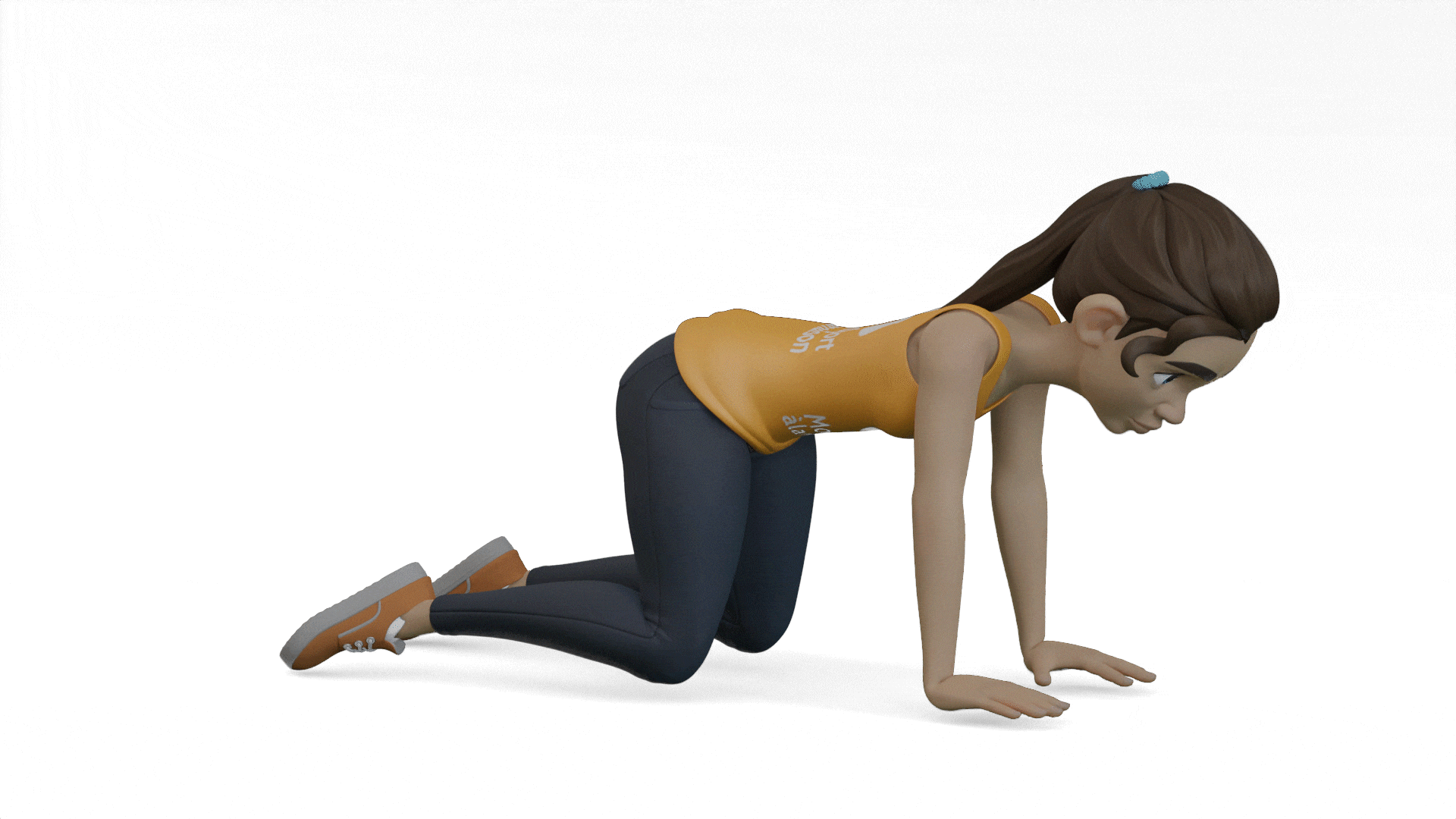 Modélisation 3D d'une femme qui fait des donkey kicks.