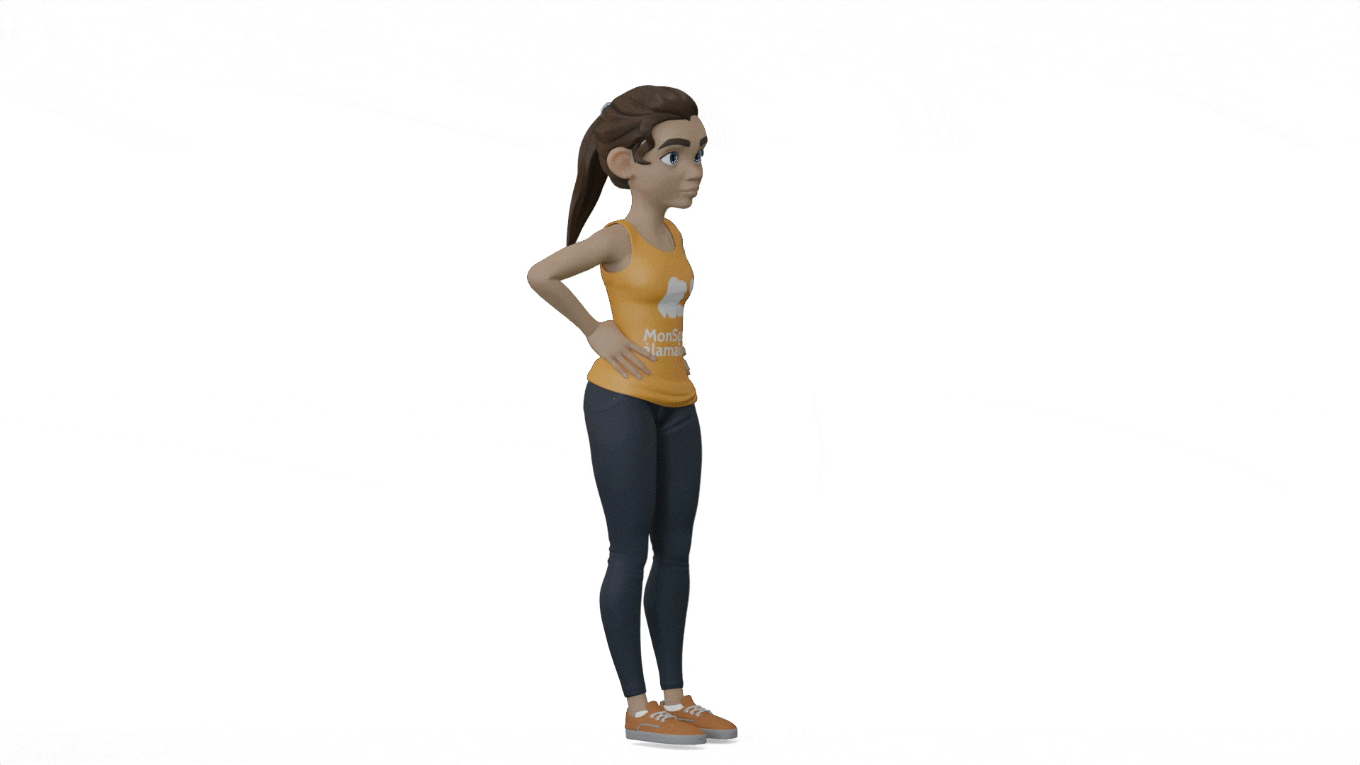 Modélisation 3D d'une femme qui fait une fente arrière.