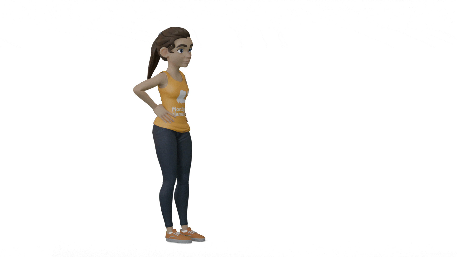 Modélisation 3D d'une femme qui fait des fentes avant.