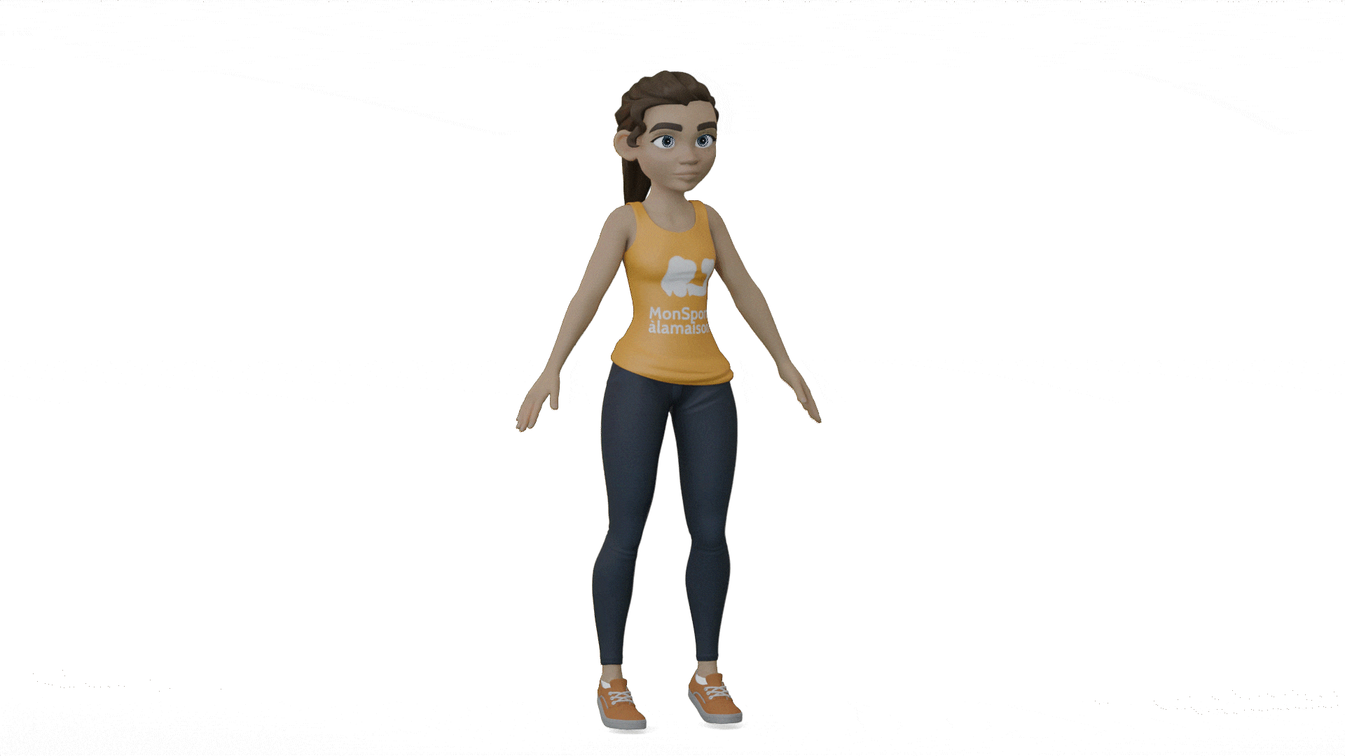 Modélisation 3D d'une femme qui fait des jumping jacks..