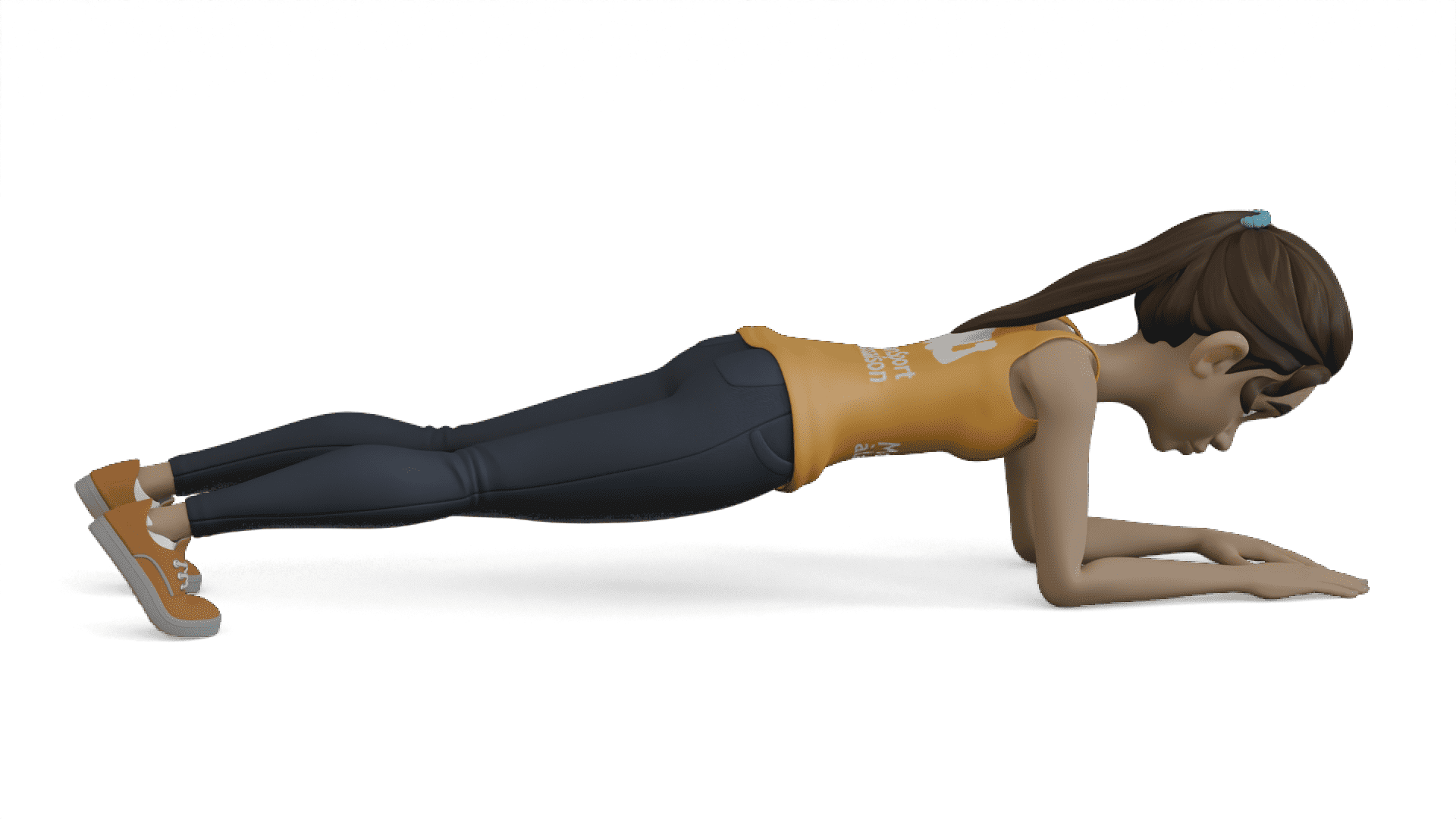 Modélisation 3D d'une femme qui fait une planche