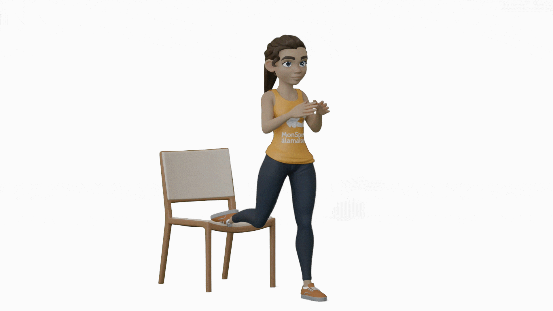 Modélisation 3D d'une femme qui fait des squats bulgares.