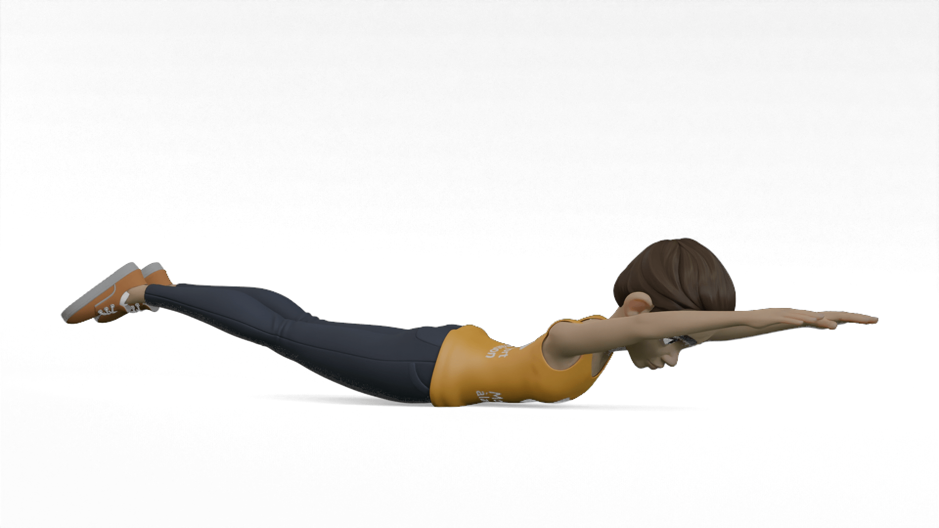 Modélisation 3D d'une femme qui fait des dips l'exercice superman..