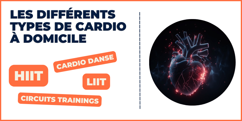 Les différents types de cardio à domicile : hiit, liit, cardio danse, circuits training. 
